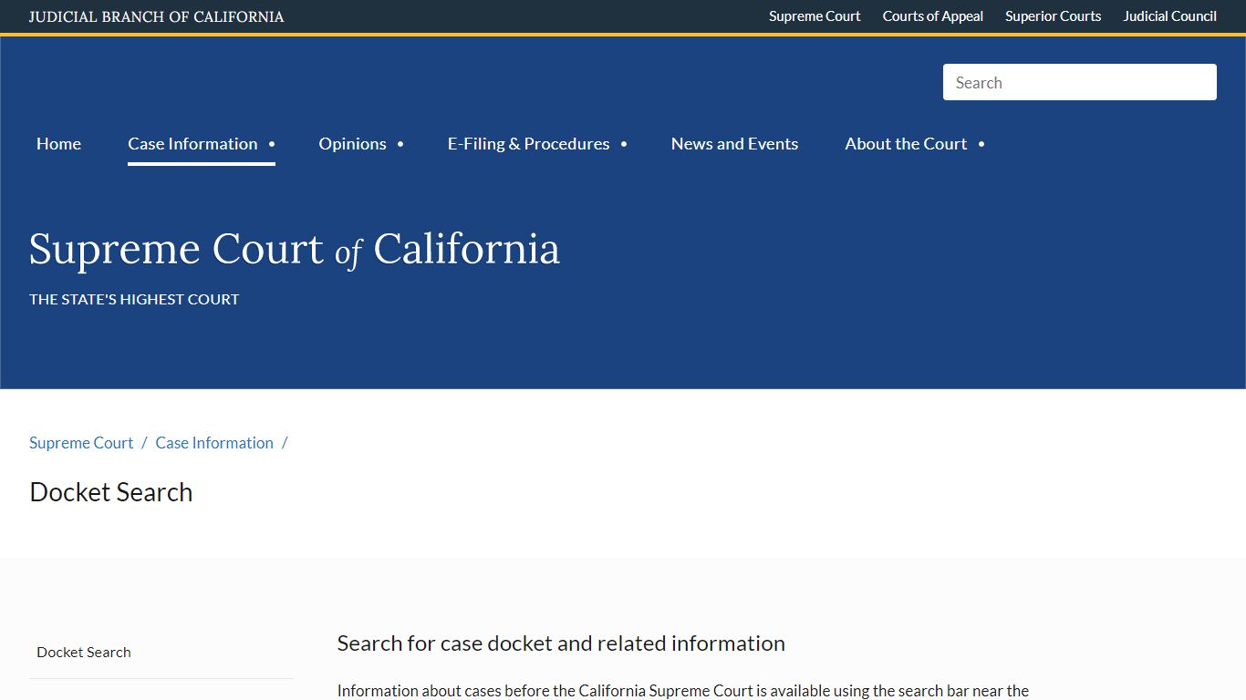 Docket Search | Supreme Court of California